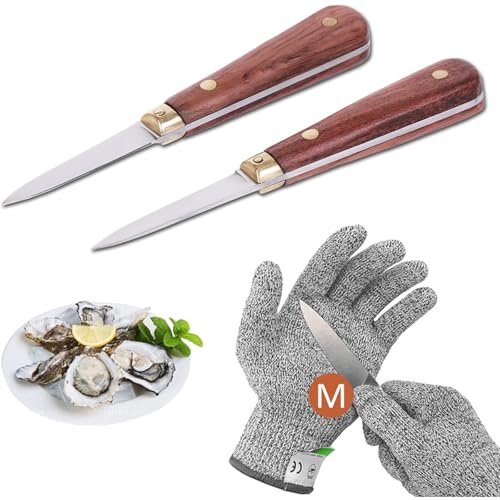 Oyster Shucking Knife,Oyster Knife,SPEENSUN Full Tang Not Easy to Break And Bend,More Secure with Oyster Shucking Glove ( 2Knife And 1Glove M )