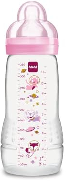 Mam Easy Active - Biberon avec tétine de taille 3 (débit rapide), pour bébé de 4 mois et plus, 330 ml, rose
