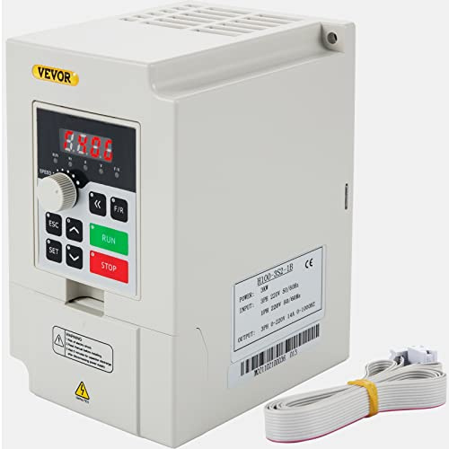 VEVOR Variabler Frequenzumrichter 220 V, 3 kW, 4PS, CNC Umrichter -5~40 °C, Vibration < 0,5 G, Ein-/Ausgangsstrom 0-14 A, Eingang 1 oder 3 Phasen, VFD Wandler Variable Frequency Drive Weiß
