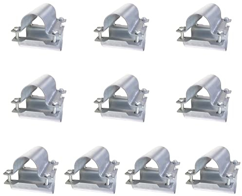 DSBGKJI 20 Pcs/10 Pairs Greenhouse Cross Grid Pipe Connector Clamps Purlin Bracket Fit 1-3/8 inch OD Tube, Galvanized Steel Pipe Fitting Clip w/Bolts Nuts for Farm, Rail Fence