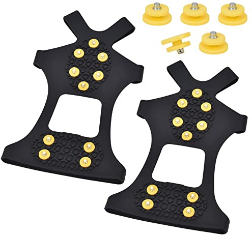 Manledio Ice Cleats for Shoes and Boots - Stainless Steel Studs Crampons for Non-Slip Traction on Snow and Ice - Anti-Slip Grips and Spikes for Hiking Walking and Winter Workers on Slippery Surfaces