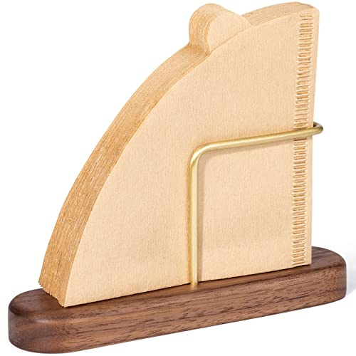 Jumperlay Stand Coffee Filter Holder, Walnut and Brass Coffee Filter Storage Container or Dispenser for V60 Cone Paper Coffee Filters Size 01 and 02