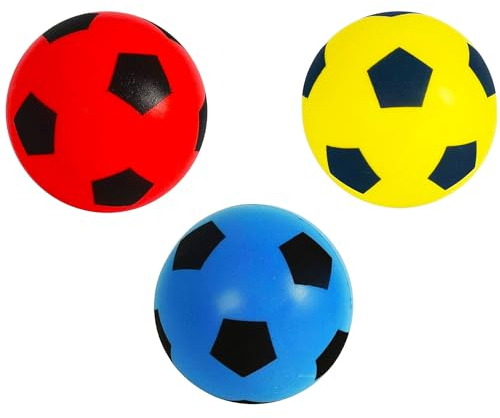 Fun Sport Schaumstoff-Fußbälle 3er-Pack | Weiche Schaumstoff-Soccerbälle für Indoor & Outdoor | Leicht, langlebig & sicher | Perfekt für Kinder, Jugendliche & Erwachsene | 19,4 cm (Rot, Blau & Gelb)