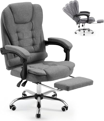 YODOLLA Chaise de Bureau Ergonomique avec Repose-Pieds - Fauteuil de Travail Confiable et Confortable - Dossier Soutien Lombaire - Pivotante et Réglable - Gris