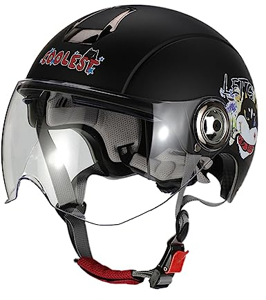 Motorrad Retro Halbhelm Erwachsene Männer Frauen Kinder Jethelm Motorrad Halbschalenhelm ECE Zugelassen Mopedhelm Mit Sonnenblende Cruiser Roller Helm Open Face Mit Sonnenblende