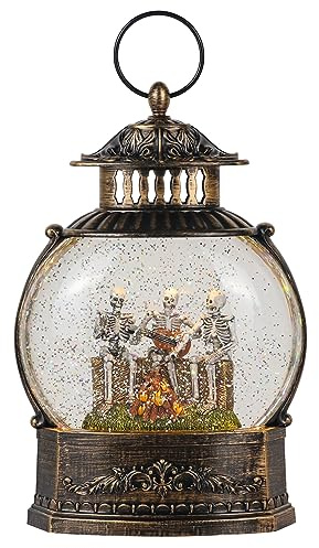 DRomance Halloween Skeleton Bronze Snow Globe Lantern with 6 Hour Timer