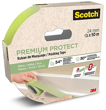 Scotch Premium Protect Malerabdeckband, 24 mm x 50 m - Vielseitiges Scotch Klebeband für Malerarbeiten und Dekoration, für Innen und Außen, Abklebeband