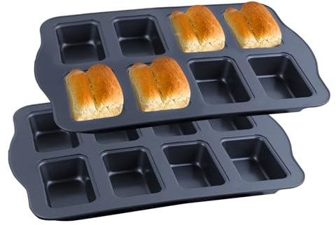 mumisuto Teglia Per Pane In Acciaio Al Carbonio Antiaderente, 2 Pezzi 8 Cavità Teglie Per Pagnotta Per Forno, Mini Teglie Per Pane, Riutilizzabili Teglia Muffin, Teglia Per Torta Brownie