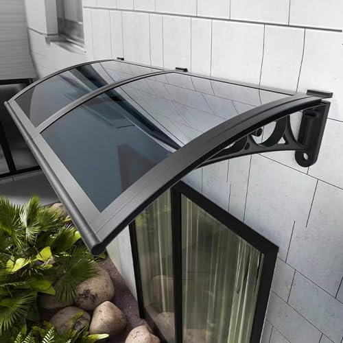 Vordach Haustür,Vordach Haustürvordach,UV-Schutz Regenschutz Türvordach Haustürdach Pultvordach aus 2.5 mm Polycarbonat und Aluminium Rahmen,60/80/100/120/150 cm Breite (60x120cm/24 x47)