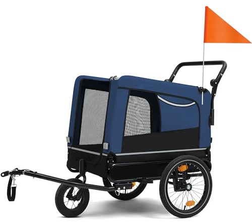 YITAHOME 2-in-1 Hundeanhänger mit 360° Drehbarem und Abnehmbarem Vorderrad, Hundekinderwagen aus 600D Oxford-Leinwand, Hundeanhänger für Fahrrad, Max. 40 kg, Reflektoren und Sicherheitsleine, Blau