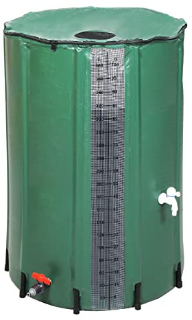 100 Gallon Collapsible Rain Barrel, Portable Rainwater Collection System, Rain Catcher Barrel with Volume Scale Mark, Two Spigots and Overflow Kit, Rainwater Barrels Collector for Garden, Green
