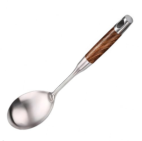 YENXIKU Grandes cuillères de service pour buffet – Cuillères en acier inoxydable avec poignée en bois – Grandes cuillères de cuisine pour mélanger, servir, pâtisserie – Cuillères de cuisine en métal