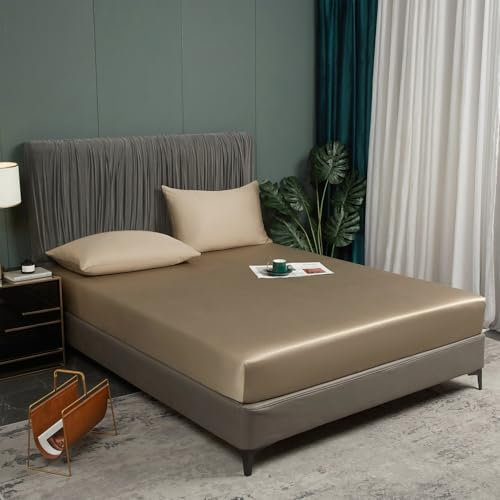 Bambus Spannbettlaken 140x200 cm Braun Antibakteriell Weich Spannbetttücher Kühlende 100% Bambus Spannbetttuch Set Hypoallerg Boxspringbett Bettlakenfür Hohe Matratze bis 25-30 cm