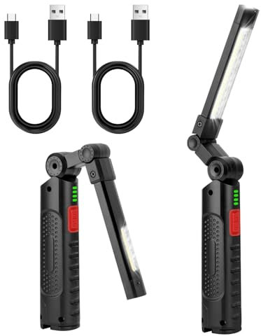 Mucek LED Werkstattlampe Arbeitsleuchte, Arbeitslampe LED Werkstatt 3 Seitenlichter 7 Lichtmodi, Akku Arbeitsleuchte mit Magnet und Haken 360° Drehbar, für Auto Reparatur, Camping, Notfall (2 Stück)