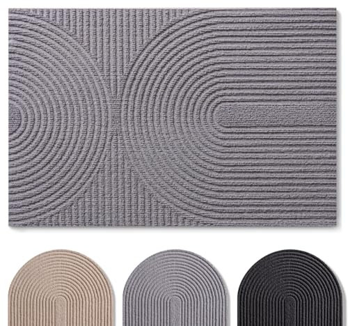 Blumtal Fußmatte 60x90 cm - rutschfeste Schmutzfangmatte - Fußabtreter mit Muster - Fußmatten Haustür - Türmatte aus Polyester - Fußmatte innen/Schmutzfangmatte außen/Türvorleger Hellgrau