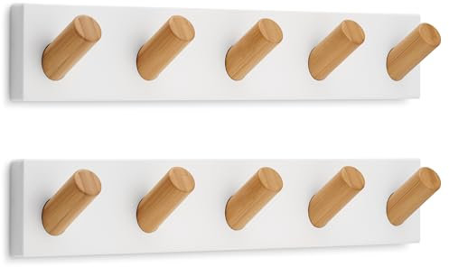 LARHN Garderobenleiste Weiß mit 5 Haken XL (2 Stk.), 42cm - Wandgarderobe, Jackenhalter Wand, Hakenleiste Garderobe Wand, Kleiderhaken, Garderobenhaken