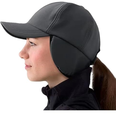 Gorro de invierno para mujer, impermeable, reflectante, de forro polar, para cola de caballo, con calentador de orejas, cálido, con orejeras, gorra de bola para correr, clima frío, gorra de calavera