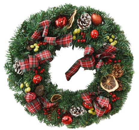 Coronas navideñas para puerta de ,Corona navideña para exteriores, Colgador de puerta delantera de 17,72 pulgadas con lazos, Decoración navideña al aire libre, corona de bienvenida de puerta re