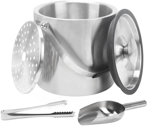 Minnhua 4L eiswürfelbehälter mit deckel sektkühler flaschenkühler champagner kühler doppelwandiger Eiskübel aus Edelstahl mit Deckel Sieb Eisschaufel und Eiszange für Partys Bier Cocktailbars