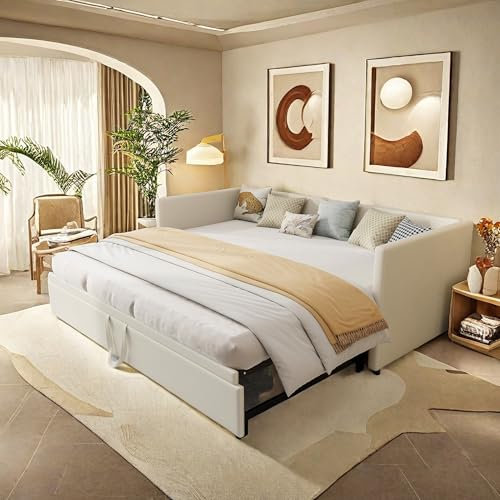 LKPOMI Sofá Cama Extensible 90/180 x 200 cm, sofá Cama de 2 plazas con función de Dormir y somier, Sofa Camas Nido, tapizado en Terciopelo, sin colchón (Beige)
