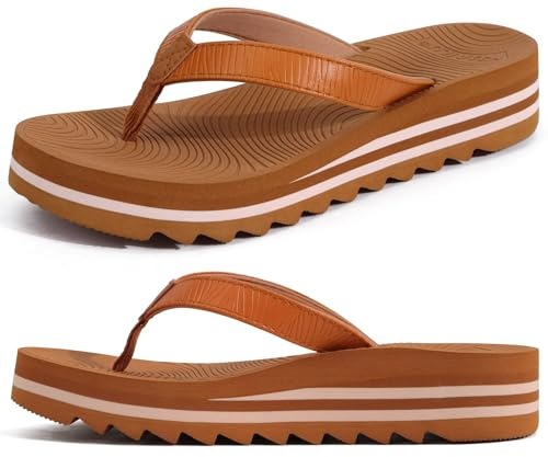 KuaiLu Chanclas Mujer Moda Plataforma Ligero Yoga Mat Flip Flops Dressy Verano Playa Tanga Sandalias Suave Cómodas Cushión, Caqui EU 38