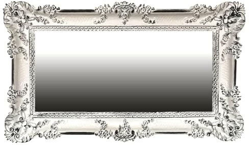 Lnxp Specchio barocco da parete in stile barocco, cornice con ornamento antico, 96 x 57 cm, rettangolare, colore bianco, nero anticato