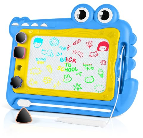 OFFCUP Ardoise Magique Enfant, Jouet Bebe 1-5 Ans Planche à Dessin Magnétique à 4 Couleurs avec Stylo et 4 Tampons, Tableau Magnétique Effaçable Jouet Éducatif pour Filles Garçons