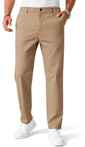COOFANDY Men's Casual Cotton Chinos Pant Elastic Waist Trousers Classic Fit Khaki Business Dress Pants Golf Pants