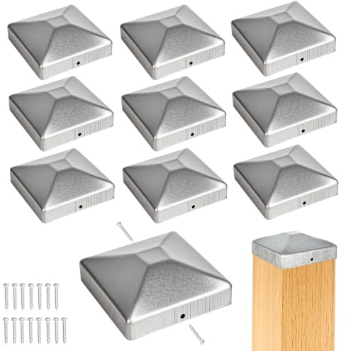 10 tapas de postes de 9 x 9 cm, acero galvanizado con 20 tornillos, tapas para postes de valla de pirámide, tapas inoxidables para postes de vallas, tapas para postes de madera, cubiertas de postes
