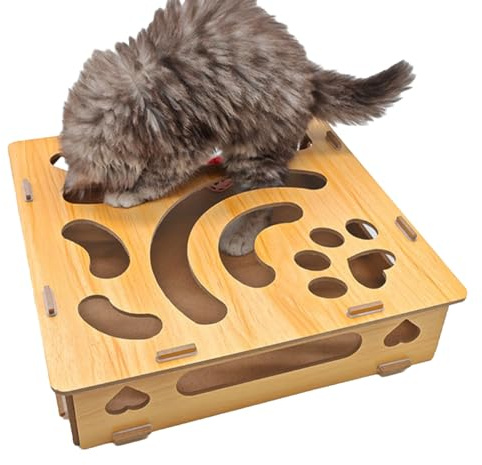 Generico Puzzle à gratter Chat - Boîte d'activité interactive, jouet de jeu avec boule de cloche, pour l'entraînement pour chat, conception de structure d'exercices avec griffes vagues