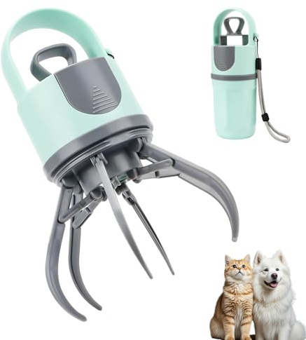 Raccoglitori per escrementi per cani con dispenser per sacchetti, paletta portatile con pinza a 6 artigli, paletta senza contatto per cani di taglia piccola, media e grande, per passeggiate, campeggio