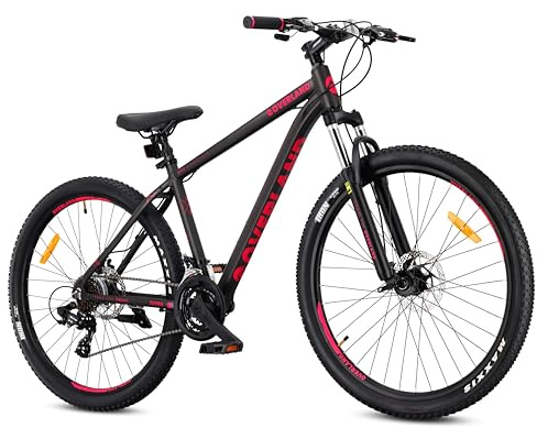 sun baby Tatra Bikes Bicicleta de montaña 27.5 Pulgadas Overland, Ligero Bicicleta 27.5 Unisex - Cuadro de Aluminio de 17 Pulgadas, 21 Marchas, Amortiguador, Frenos de Disco - Negro-Fucsia