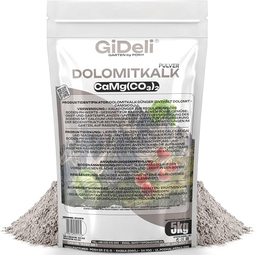 GiDeli Dolomitkalk 5kg – Gräskalk för vårpuder: Höjer jordens pH-värde – Trädgårdskalk för bättre jordstruktur – Motverkar mossa, rik på kalcium och magnesium