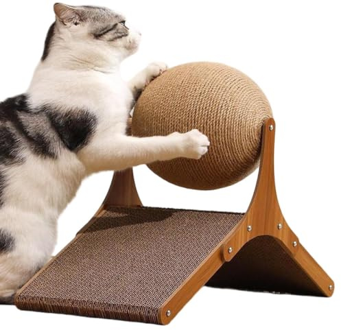 Tablero Rascador para Gatos con Bola De Sisal, Rascador para Gatos - Juguet | Bola rascadora 2 en 1 con soporte con bola de sisal giratoria de 360° y puente de , rascador interactivo antivuel