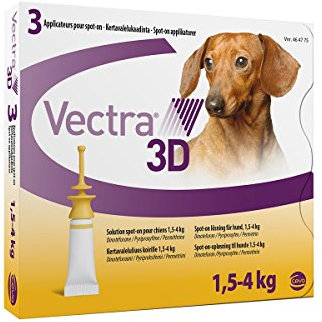 VECTRA 3D Antiparassitario per Cane 3 Pipette Antipulci, Antizecche e Antizanzare per cani fino a 4 kg Protegge da Pulci, Zecche, Flebotomi e Mosche