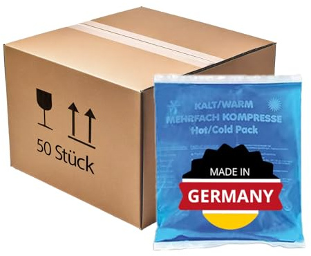 KK Kalt-Warm Kompresse 13 × 14cm – 50er-Pack Wiederverwendbare Therapie-Kompressen für Kälte- & Wärmeanwendungen bei Prellungen, Verstauchungen, Gelenk- & Zahnschmerzen, Rücken, Schulter