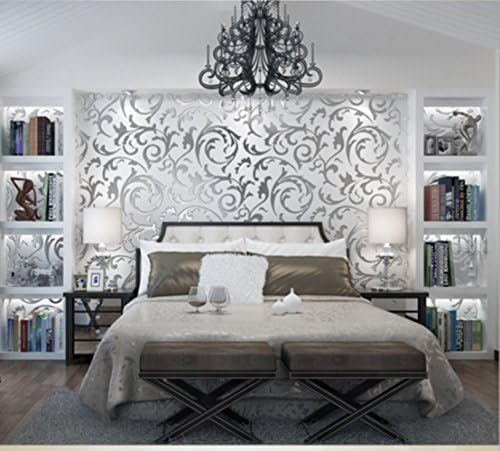 Roll of 3D Waterproof and Fireproof Wallpaper in Baroque Style for Decorating Living Rooms or Bedrooms (9.5 m) silver