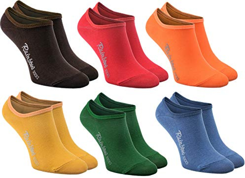 Rainbow Socks - Mujer Hombre - Coloridos Bunte Calcetines Bajos Invisibles de Algodón - 6 Pares - Marrón Rojo Naranja Amarillo Verde Azul marino - Tamaños 44-46