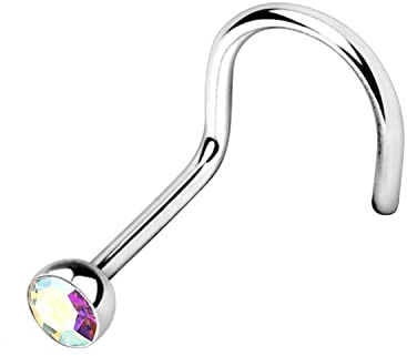 WARRIOR Piercing Nez Stud Nez Courbé avec boule de cristal tchèque Acier chirurgical 316L stérile 22G (0.8 mm) Longueur 6.5 mm x 2.5 mm (AB)