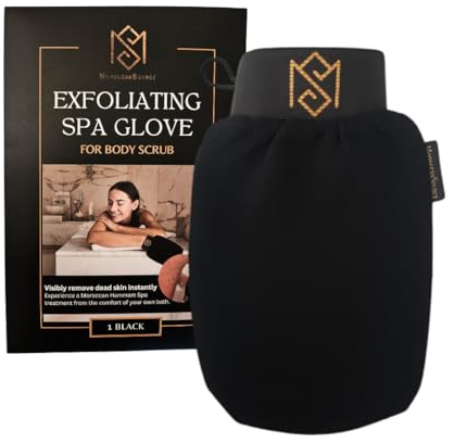 Exfoliating Glove Kessa Mitt Body Scrubber - Dead Skin Remover Shower Glove for Dead Skin Scrubbing and Deep Pore Cleansing - by MoroccanSource (1 Pack Black)