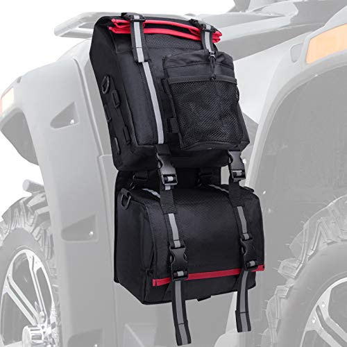 KEMIMOTO Väska för terrängfordons stänkskärm, 130% större, vattentålig bakre förvaringsväska med dryckeshållare, avtagbar utrustning kompatibel med Polaris, Sportsman, Scrambler, FourTrax, Can Am osv