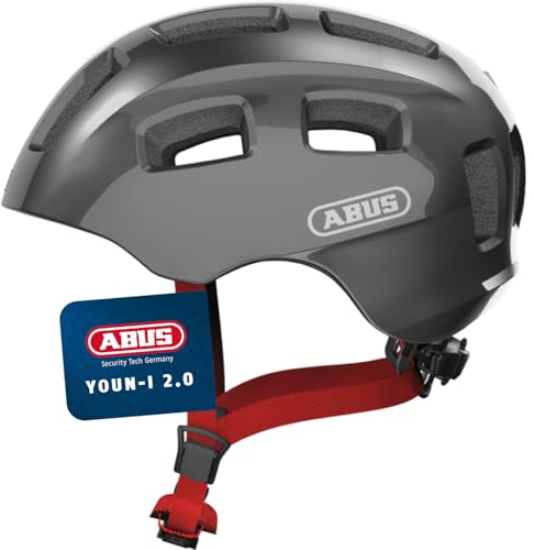 ABUS Fahrradhelm Youn-I 2.0 - mit Licht für Kinder, Jugendliche und junge Erwachsene - für Mädels und Jungs - Titan (funkelnd), Größe S (48-54 cm)