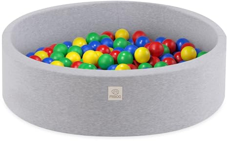MISIOO Piscina secca Smart 90x30 cm Rotonda per neonati e bambini piccoli Grigio chiaro con 200 palline colorate (grigio: multicolore)