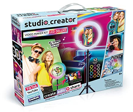 Video Maker Kit LED Deluxe, 5m LED Light Strip, LED Ring Light + Tripod, XL Green Screen, TikTok/Youtube/Influencers. For Ages 8+