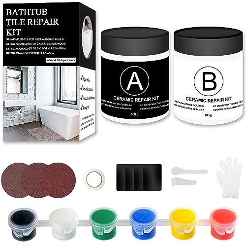 200g Bathtub Repair Kit, 20 PCS White Tub Tile Crack Refinishing Kit for Porcelain, Acrylic, Fiberglass, Stone, Ceramic Refinishing Kit for Repair Scratch, Holes, Cracks with Multiple Toning Paints