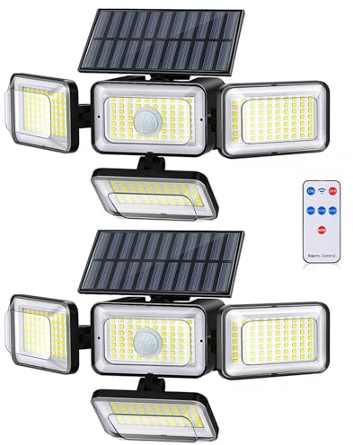 Mokot Solar Lights Outdoor, 288 LED 2800LM Motion Sensor Outdoor Light with Remote Control, 4 Heads IP65 Waterproof Solar Flood Security Lights for Outside Patio Wall -2PACK