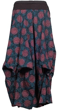 Vishes - Alternative Bekleidung - Langer Damen Ballon-Rock Pump-Rock Baumwolle Blüten-Muster schwarz-türkis 40