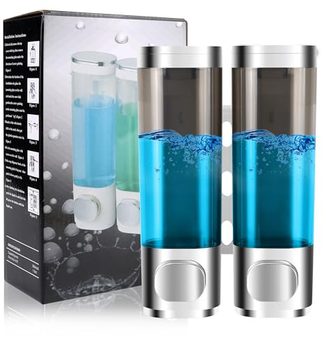 Dispenser Manuale di Sapone e Shampoo Doccia,200ml Distributore a Parete Dispenser Sapone Doccia Muro per Gel Doccia Liquido(Argento)