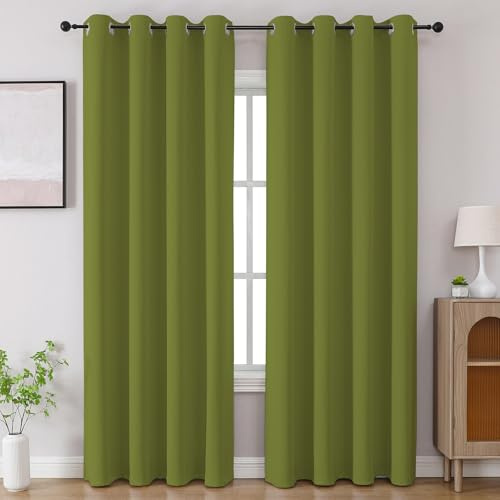 CUCRAF Green Blackout Curtains 84 inch Length 2 Panels Set, Room Darkening Drapes for Living Room Bedroom, Thermal Insulated Light Blocking Grommet Window Curtain (W52 x L84 Inch)
