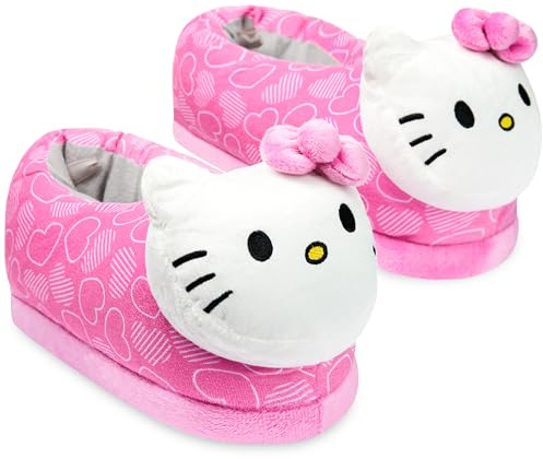 Hello Kitty Chaussons Enfant Fille Ado Chausson Peluche Hiver Kawaii Pantoufles Drole Chaud et Doux avec Semelle Antidérapante Cadeau pour Elle (Rose, 34/35 EU)